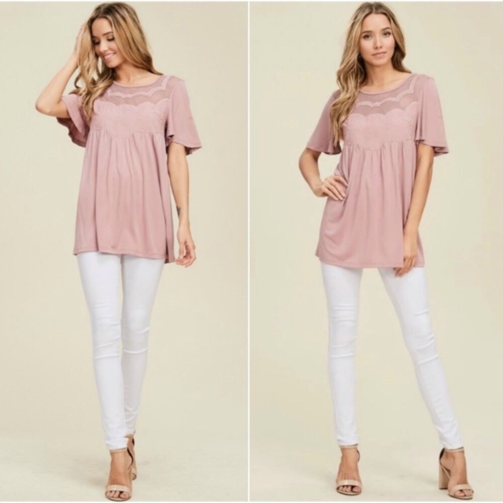 Blush Pink Lace Detail Top - Picture 2 of 5